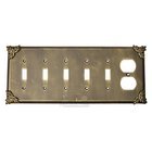Sonnet Switchplate Combo Duplex Outlet Five Gang Toggle Switchplate in Pewter with Copper Wash