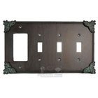 Sonnet Switchplate Combo Rocker/GFI Triple Toggle Switchplate in Rust with Verde Wash
