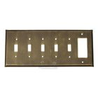 Plain Switchplate Combo Rocker/GFI Five Gang Toggle Switchplate in Weathered White